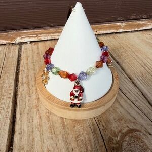 Christopher Radko Christmas Charm Bracelet Multicolor Beaded Santa Snowman